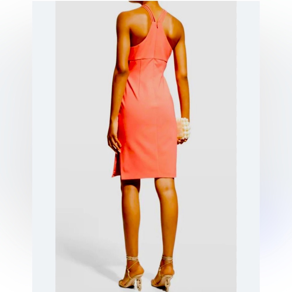 Aidan Mattox Coral Midi Dress with Strappy Halter - Picture 3 of 7